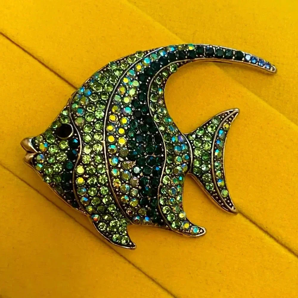 Blue Fish Crystal Brooch